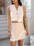 Devine Contrast Lace Vest and Skirt Set - Hovatok