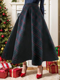 Plaid Elastic Waist Midi Skirt - Hovatok