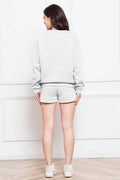 Round Neck Long Sleeve Sweatshirt and Drawstring Shorts Set - Hovatok