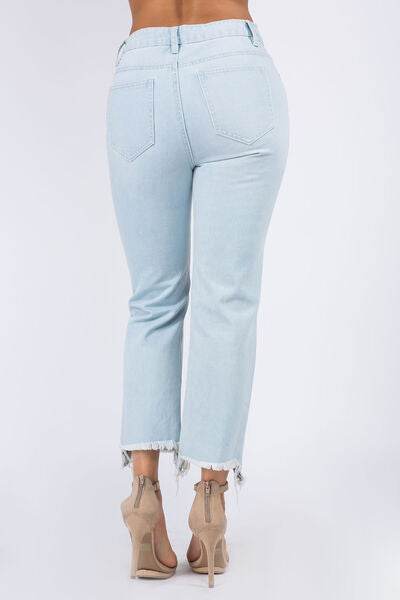 American Bazi High Waist Distressed Raw Hem Jeans - Hovatok