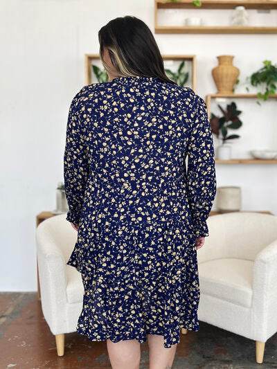 Double Take Full Size Printed Ruffle Hem Long Sleeve Tiered Dress - Hovatok