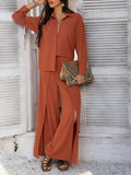 Devine Button Down Long Sleeve Top and Wide Leg Pants Set - Hovatok