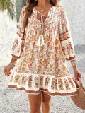 Devine Tassel Floral Tie Neck Mini Dress - Hovatok
