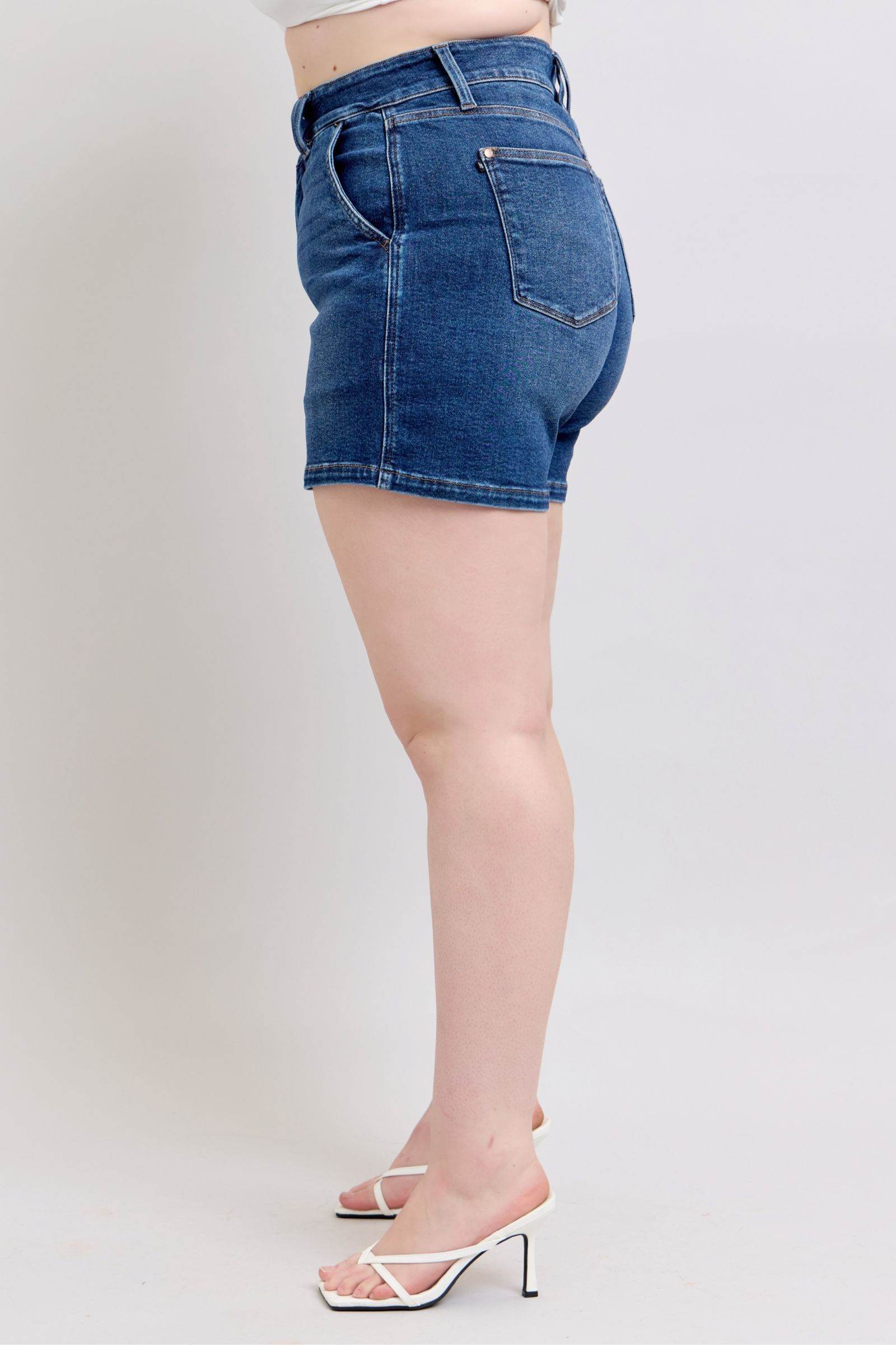Judy Blue Full Size Double Button Waistband Denim Shorts Plus Size - Hovatok