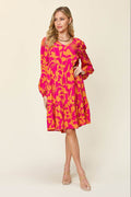 Double Take Full Size Printed Ruffle Hem Dress with Pocket - Hovatok