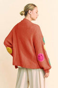 Davi & Dani Fuzzy Smile Open Front Long Sleeve Cardigan - Hovatok