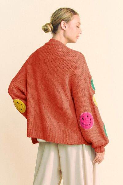 Davi & Dani Fuzzy Smile Open Front Long Sleeve Cardigan - Hovatok