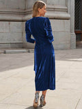 Surplice Puff Sleeve Midi Dress - Hovatok