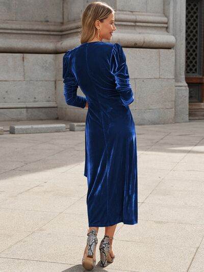 Surplice Puff Sleeve Midi Dress - Hovatok