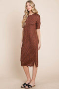 BOMBOM Round Neck Side Slit Midi Dress - Hovatok