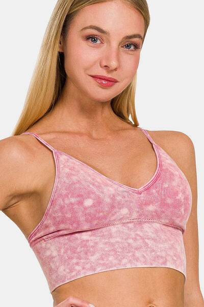 Zenana Washed Ribbed Bra Padded Cami - Hovatok