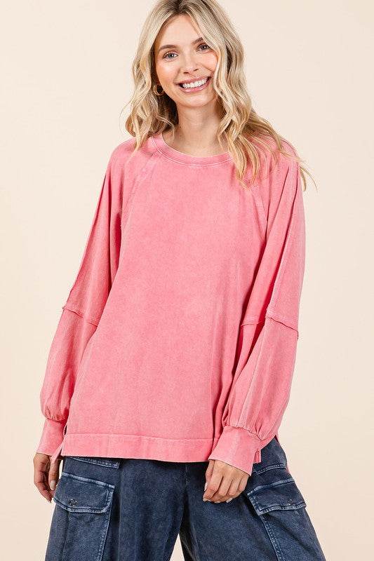 Mittoshop Mineral Wash Raglan Long Sleeve Oversized Top - Hovatok