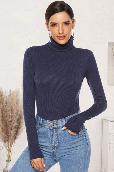Ribbed Turtleneck Long Sleeve Bodysuit - Hovatok
