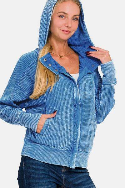 Zenana Washed Zip Up Hooded Jacket - Hovatok
