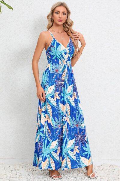 Printed Surplice Maxi Cami Dress - Hovatok
