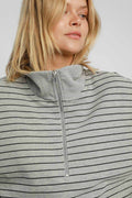 Umgee Striped Half Zip Short Sleeve Sweatshirt - Hovatok