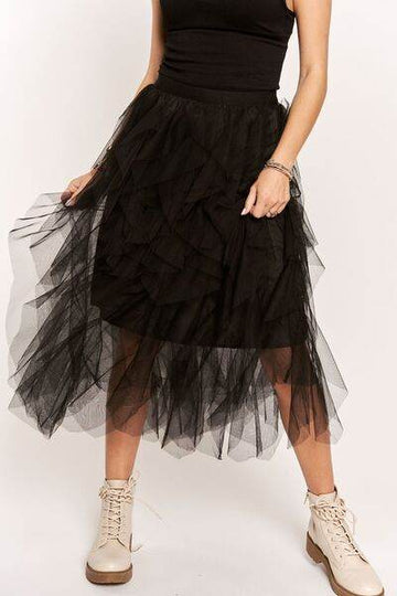 ADORA Ruffled Elastic Waist Midi Skirt - Hovatok