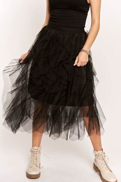 ADORA Ruffled Elastic Waist Midi Skirt - Hovatok