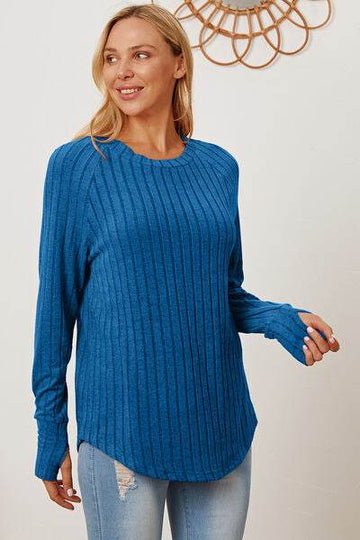 Basic Bae Full Size Ribbed Thumbhole Sleeve T-Shirt - Hovatok