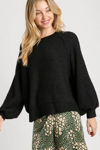 Umgee Full Size Round Neck Long Sleeve Sweater Plus Size - Hovatok