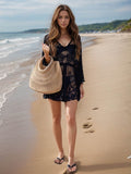 Lace V-Neck Three-Quarter Sleeve Cover Up - Hovatok