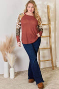 Hailey & Co Full Size Leopard Waffle-Knit Blouse - Hovatok