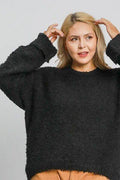Umgee Full Size Round Neck Long Sleeve Boucle Sweater Plus Size - Hovatok