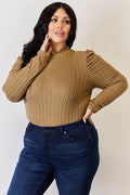 Basic Bae Full Size Ribbed Mock Neck Puff Sleeve T-Shirt - Hovatok