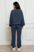Corduroy Round Neck Sweatshirt and Sweatpants Set - Hovatok