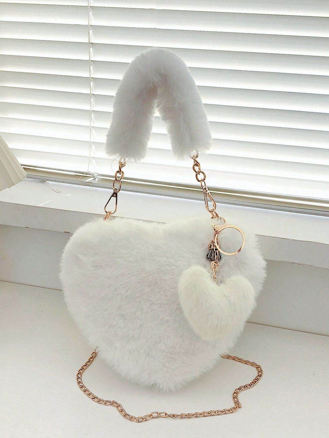 Heart Shape Faux Fur Handbag - Hovatok