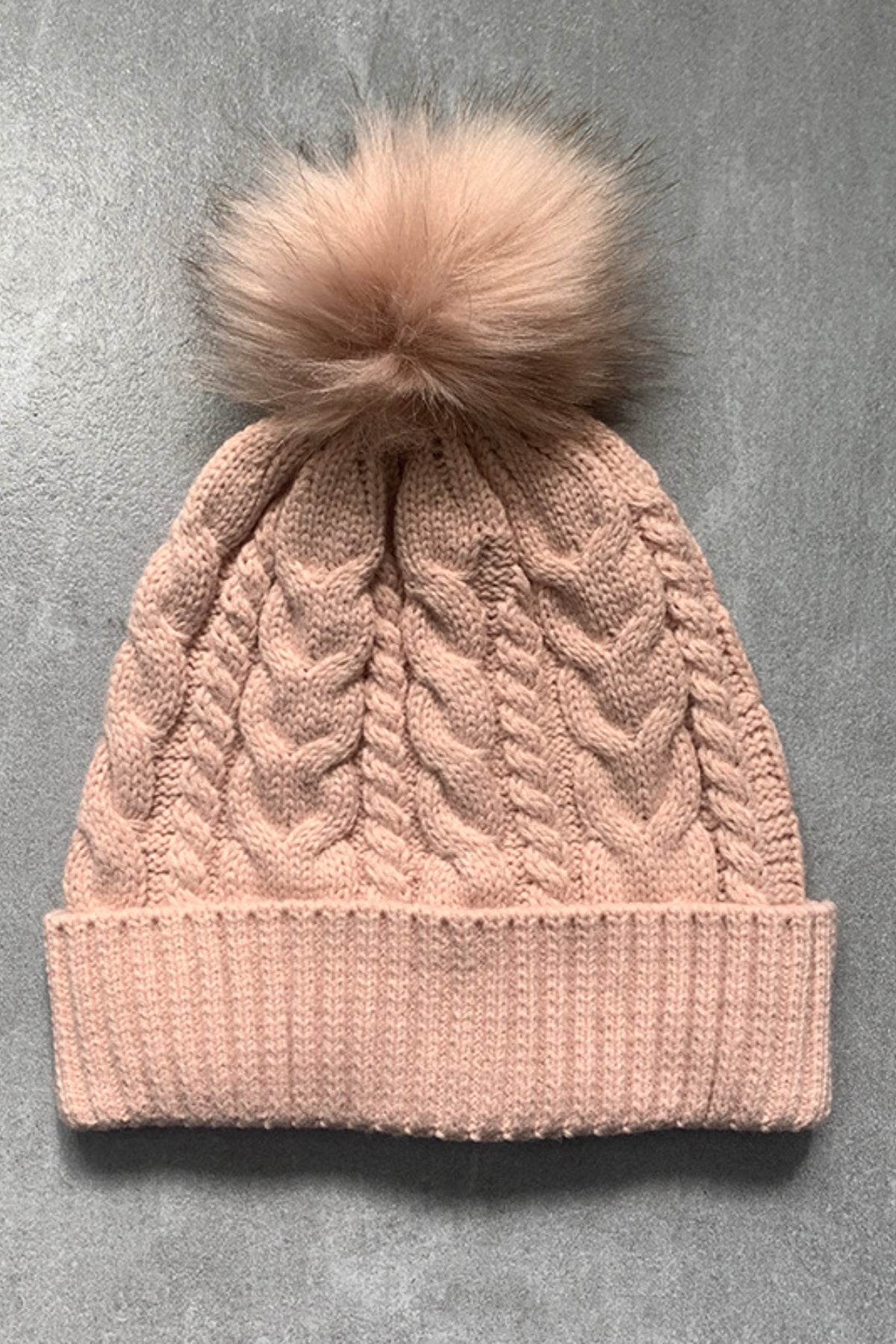 Cable-Knit Cuffed Hat with Pom-pom - Hovatok