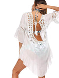 Backless Cutout Three-Quarter Sleeve Cover Up - Hovatok