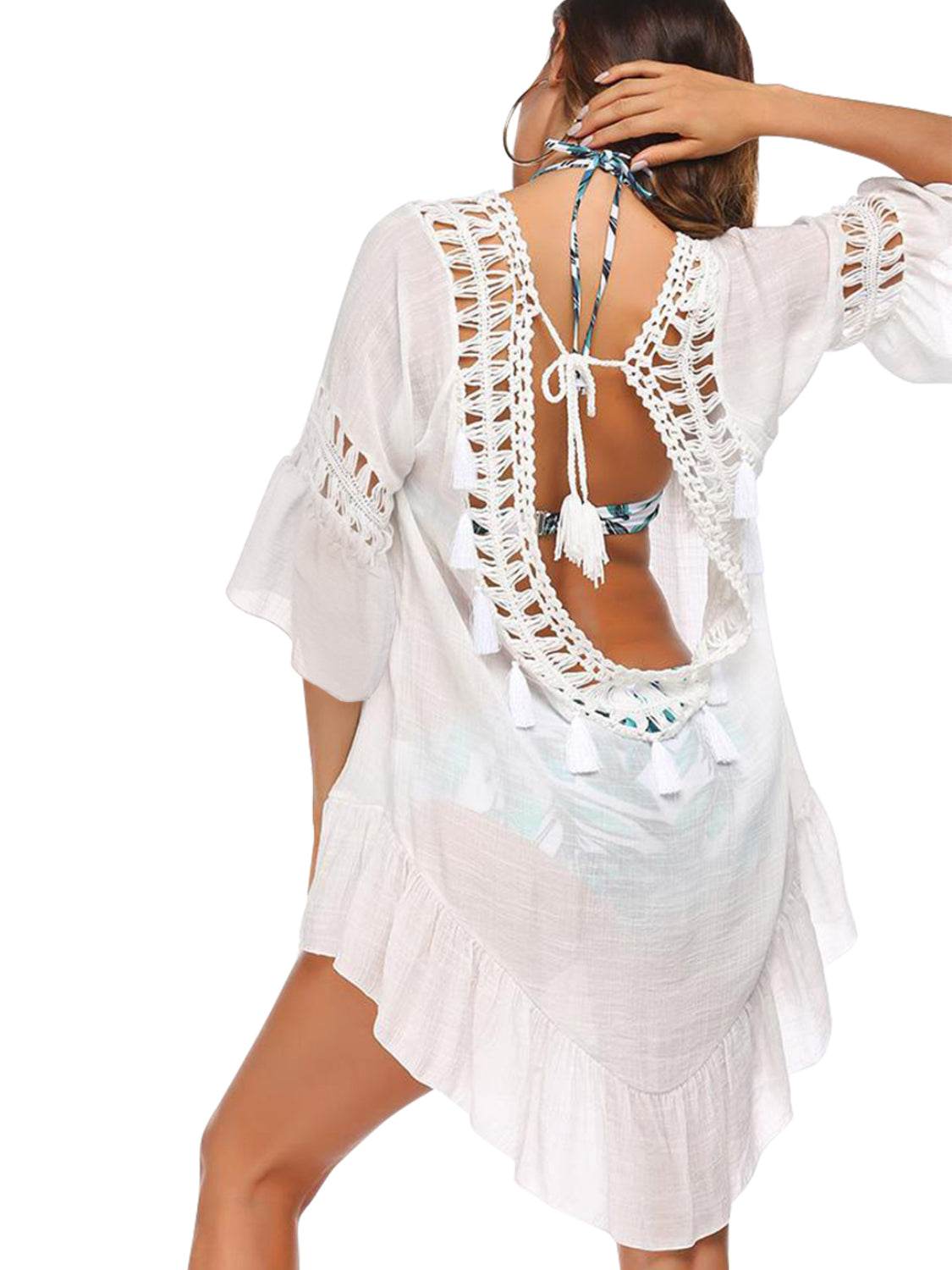 Backless Cutout Three-Quarter Sleeve Cover Up - Hovatok