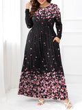 Plus Size Round Neck Maxi Dress with Pockets - Hovatok