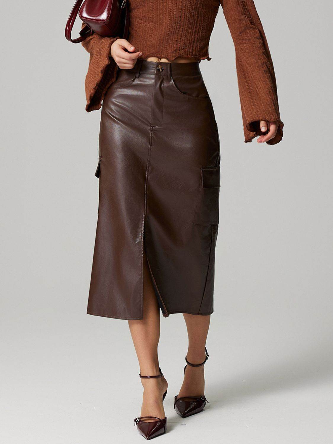 Slit Midi Skirt with Pockets - Hovatok
