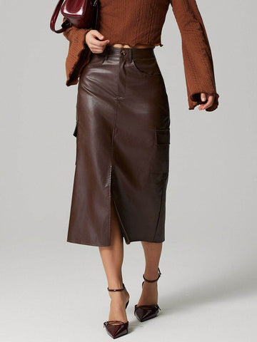Slit Midi Skirt with Pockets - Hovatok