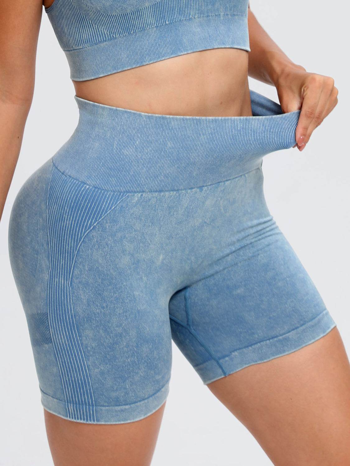 Washed High Waist Active Shorts - Hovatok