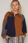 POL Color Block Half Zip Dropped Shoulder Sweatshirt - Hovatok