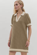 Oh Frill Contrast Trim Johnny Collar Short Sleeve Mini Dress - Hovatok