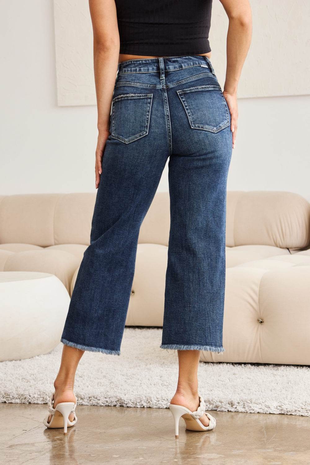 RFM Full Size Tummy Control High Waist Raw Hem Jeans - Hovatok