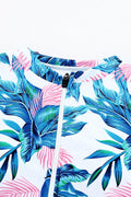 Printed Notched Half Sleeve One-Piece Swimwear - Hovatok
