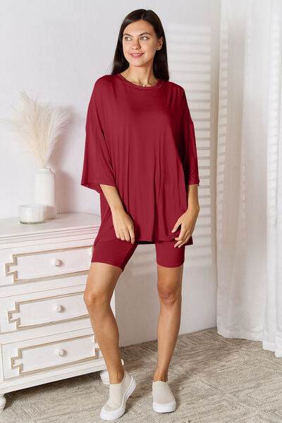 Basic Bae Full Size Soft Rayon Three-Quarter Sleeve Top and Shorts Set - Hovatok
