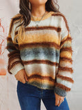 Striped Round Neck Long Sleeve Sweater - Hovatok