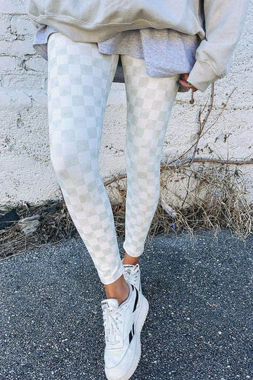 Checkered Elastic Waist Leggings - Hovatok