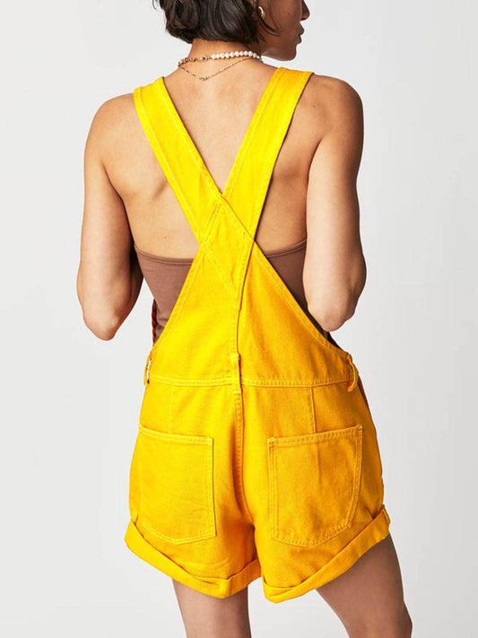 Square Neck Wide Strap Denim Overalls - Hovatok