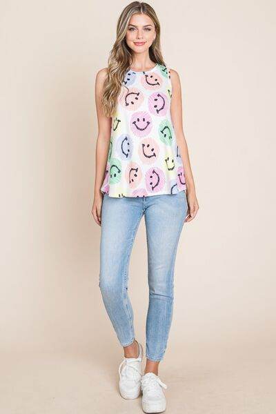 BOMBOM Smiley Face Round Neck Tank - Hovatok