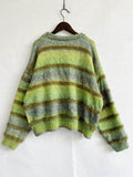 Striped Round Neck Long Sleeve Sweater - Hovatok
