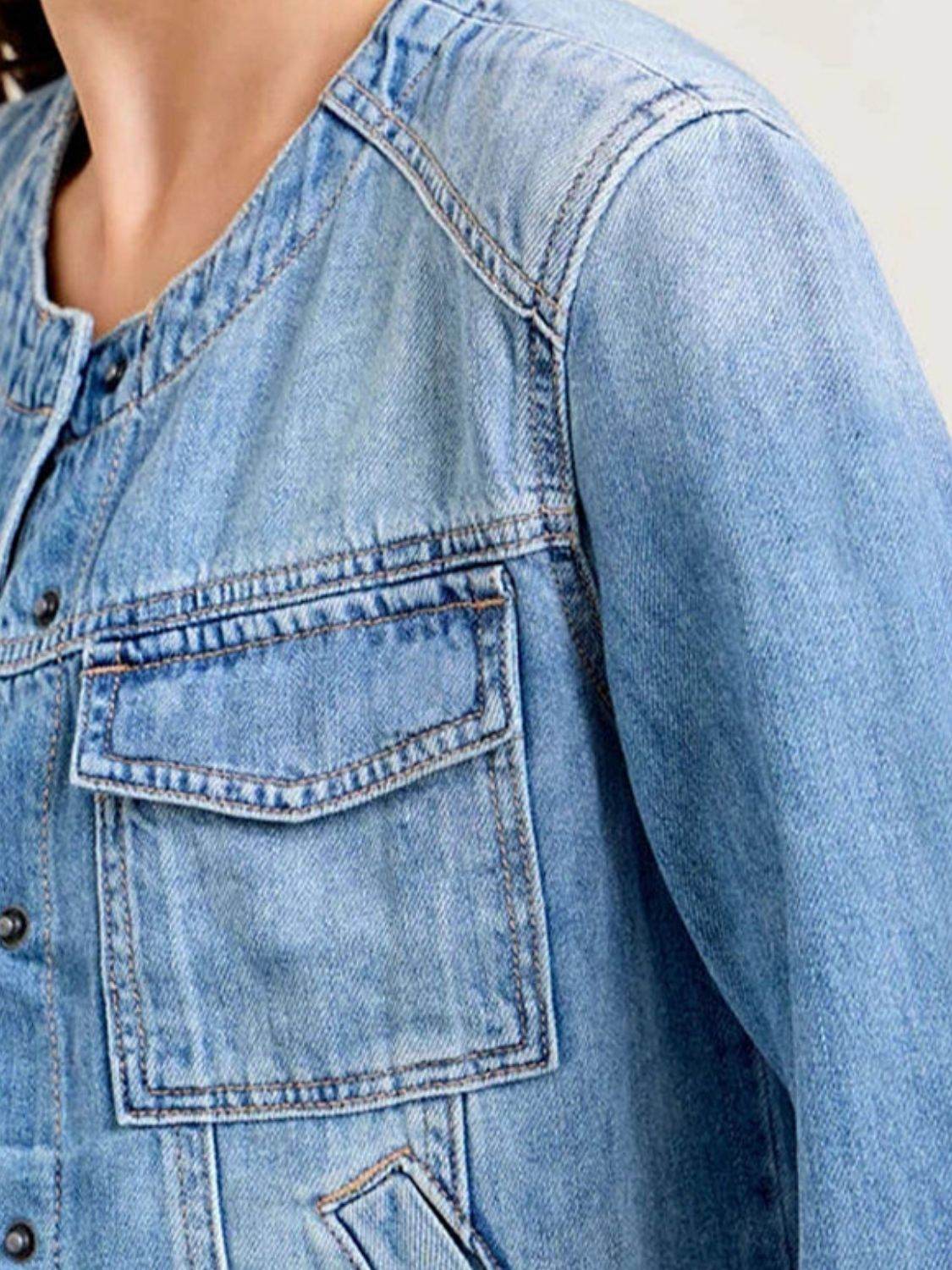 Snap Down Dropped Cargo Denim Jacket - Hovatok