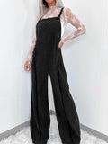 Washed Square Neck Wide Leg Denim Overalls - Hovatok