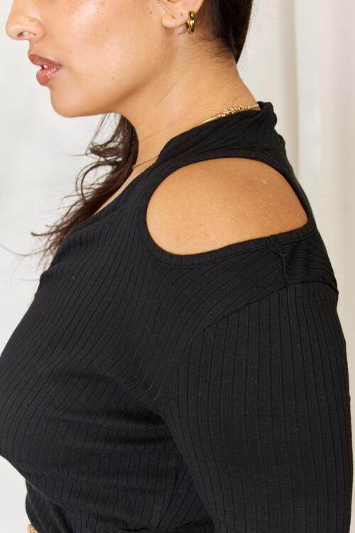 Culture Code Full Size Ribbed Surplice Cold Shoulder Top - Hovatok